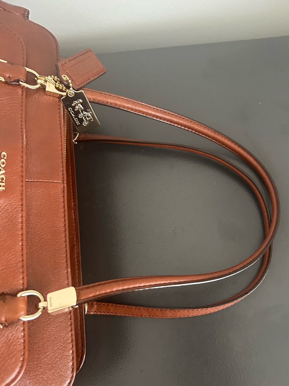 Coach Brown Madison Kimberly Carryall Cognac Pebbled Leather Shoulder bag Tote - Picture 8 of 15